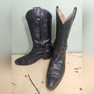 Stewart Custom Black Leather Western Cowboy Boots